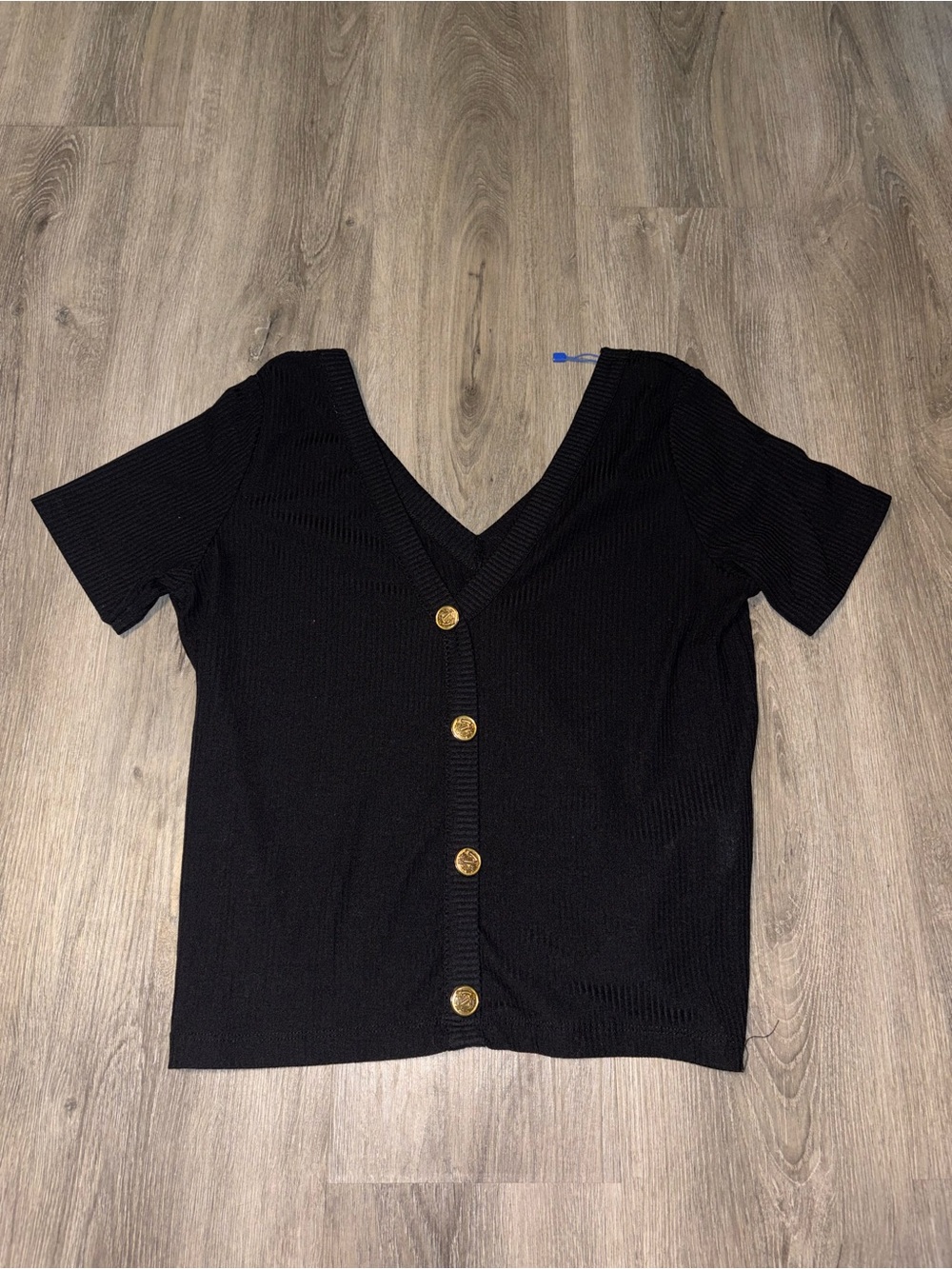Zara | Black Ribbed Button Blouse